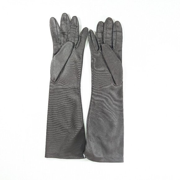 Vintage KAYSER Canadian dark brown fabric opera gloves size 7.5 - Picture 1 of 13